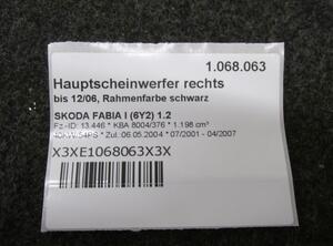 Hauptscheinwerfer rechts bis 12/06  Rahmenfarbe schwarz SKODA FABIA I (6Y2) 1.2 40 KW