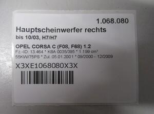 Hauptscheinwerfer rechts bis 10/03  H7/H7 OPEL CORSA C (F08  F68) 1.2 55 KW