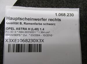 Hauptscheinwerfer rechts Qualität B  Ramenfarbe schwarz OPEL ASTRA H (L48) 1.4 66 KW