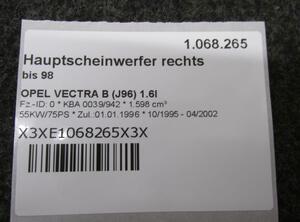 Hauptscheinwerfer rechts bis 98 OPEL VECTRA B CC (38) 1.8I 16V 85 KW