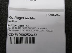 Kotflügel rechts hellblau MAZDA 2 (DY) 1.4 59 KW