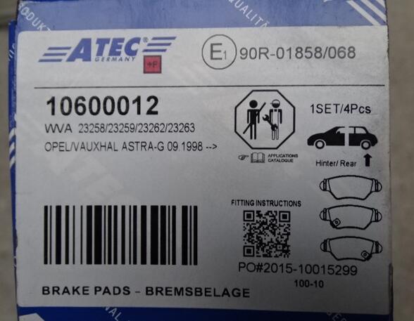 Disc Brake Pad Set OPEL ASTRA G Convertible (T98) 10600012 