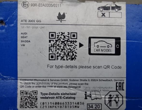 Disc Brake Pad Set AUDI A2 (8Z0), AUDI A3 (8L1), AUDI A3 Sportback (8PA), SEAT TOLEDO II (1M2) ATE 3002GG 13.0460-7117.2