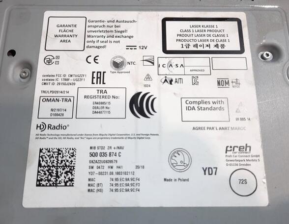 Radio SKODA KAROQ (NU7, ND7), SKODA OCTAVIA III Combi (5E5, 5E6), SKODA OCTAVIA III (5E3, NL3, NR3)