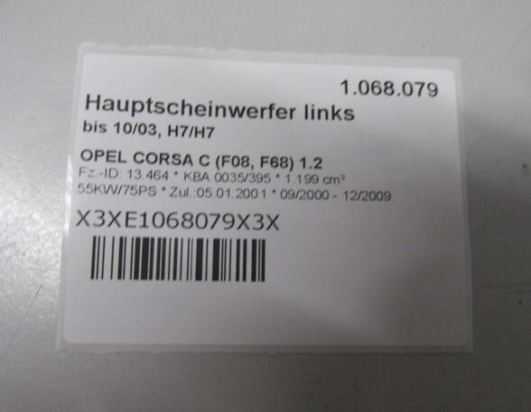 Hauptscheinwerfer links bis 10/03  H7/H7 OPEL CORSA C (F08  F68) 1.2 55 KW