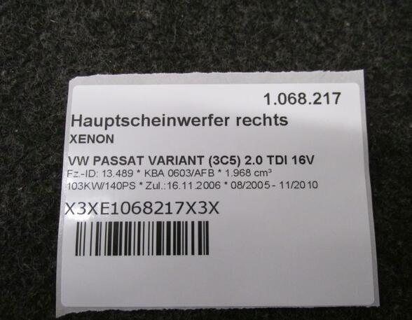 Hauptscheinwerfer rechts XENON VW PASSAT VARIANT (3C5) 2.0 TDI 16V 103 KW