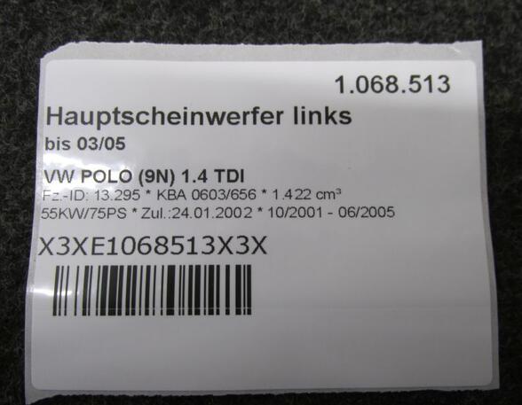 Hauptscheinwerfer links bis 03/05 VW POLO (9N) 1.4 TDI 55 KW