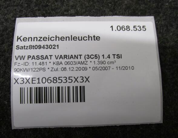 Kennzeichenleuchte Satz8t0943021 VW PASSAT VARIANT (3C5) 1.4 TSI 90 KW