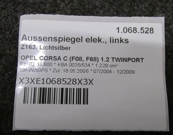 Aussenspiegel elek.  links Z163  Lichtsilber OPEL CORSA C (F08  F68) 1.2 TWINPORT 59 KW