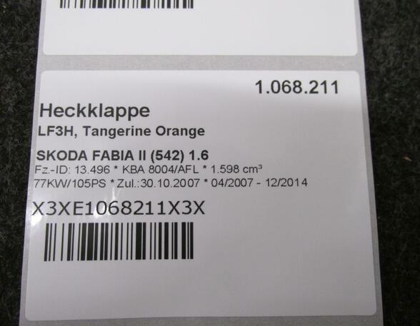 Heckklappe LF3H  Tangerine Orange SKODA FABIA II (542) 1.6 77 KW