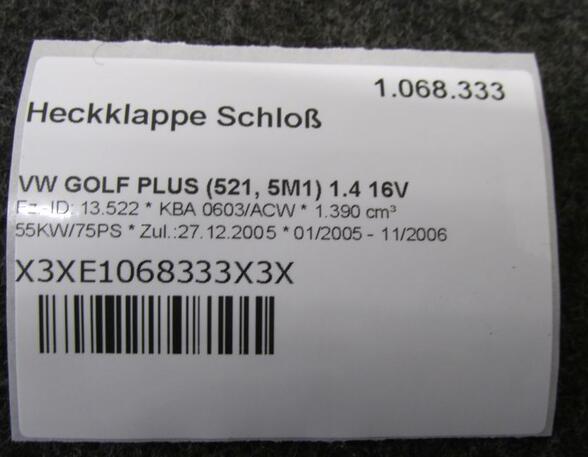 Kofferruimtedekselslot VW GOLF PLUS (5M1, 521)