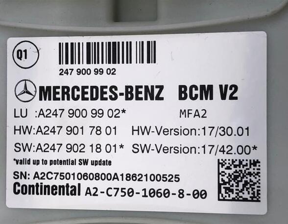 Control unit central electric (BCM) MERCEDES-BENZ A-CLASS (W177)